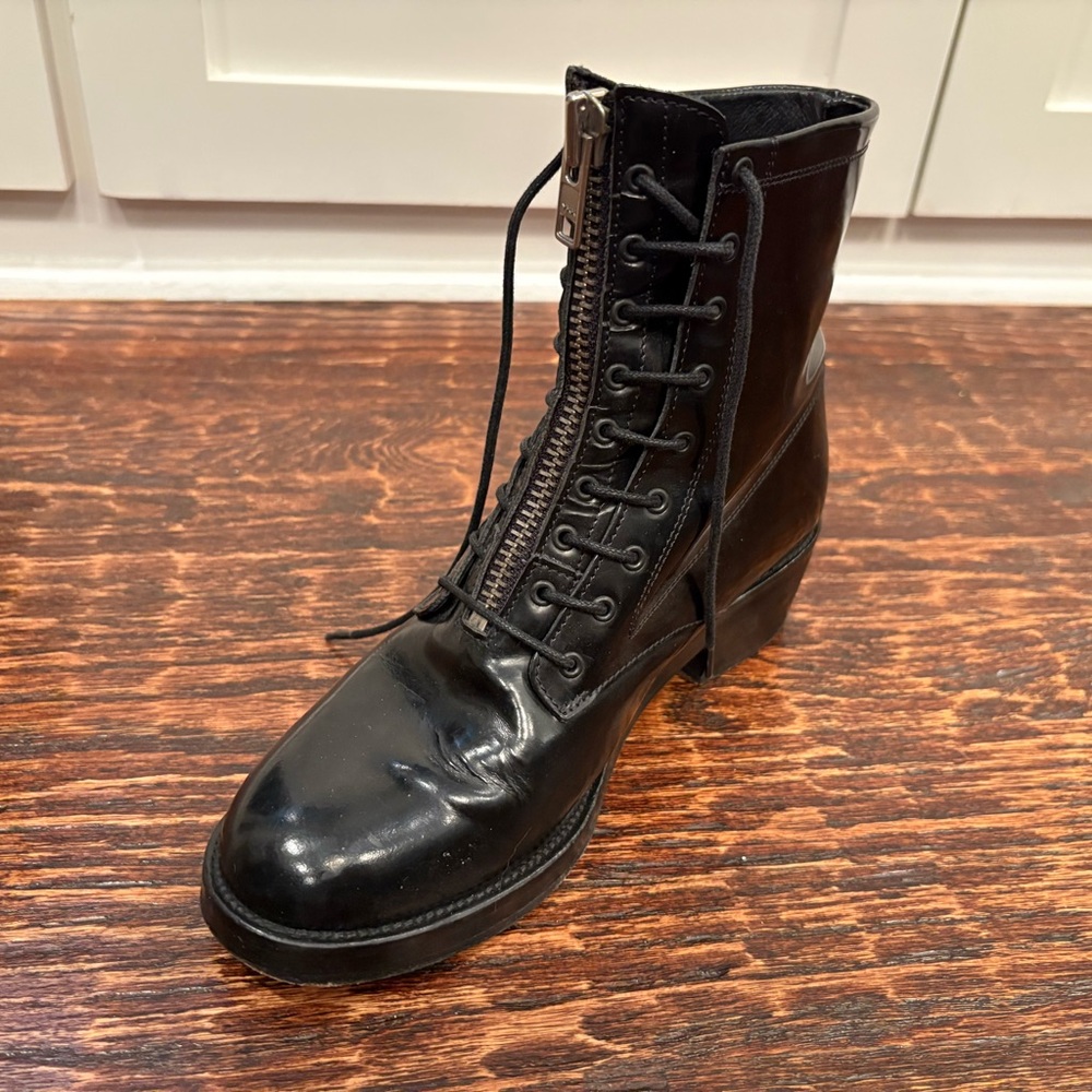 Sandro Black Glossy Combat Boots